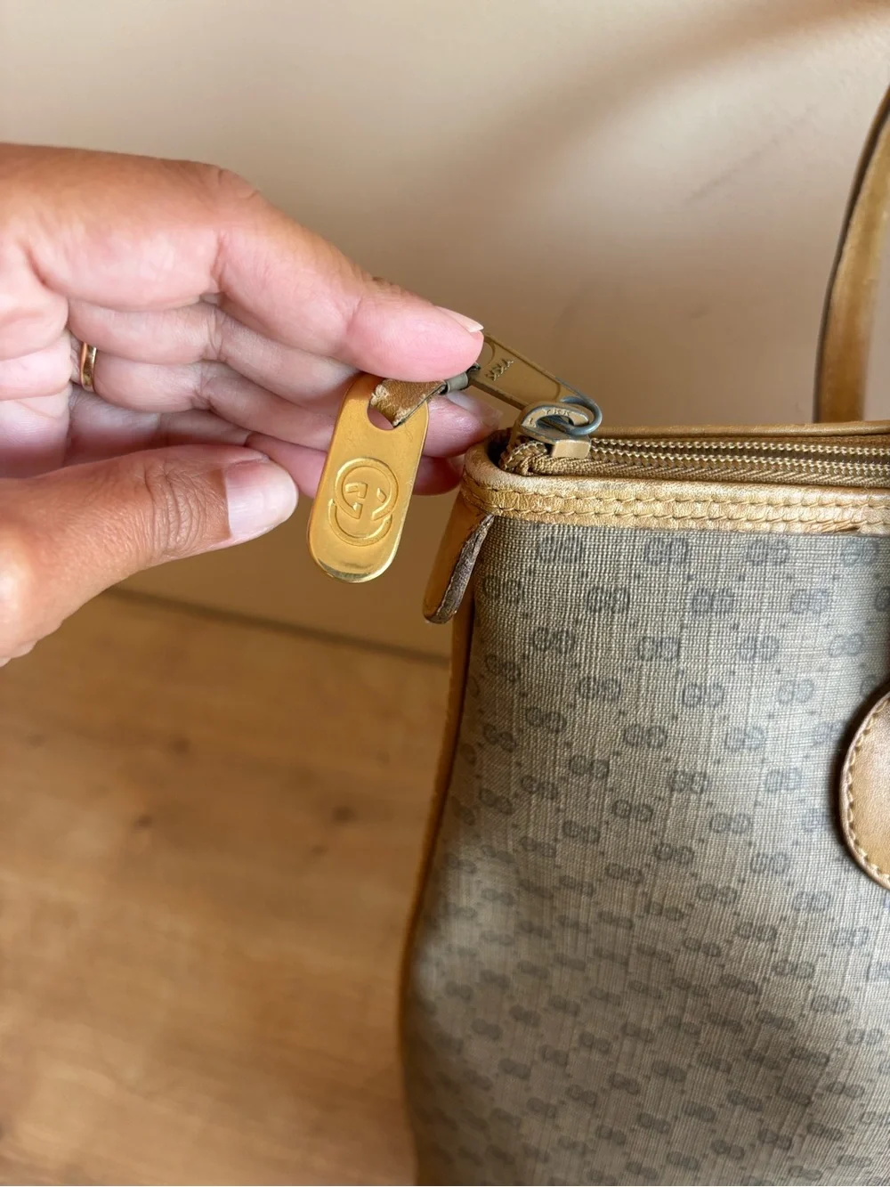 Authentic Gucci monogram canvas leather tote